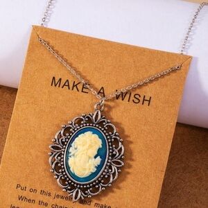 Elegant Silver and Blue Cameo Pendant Necklace
